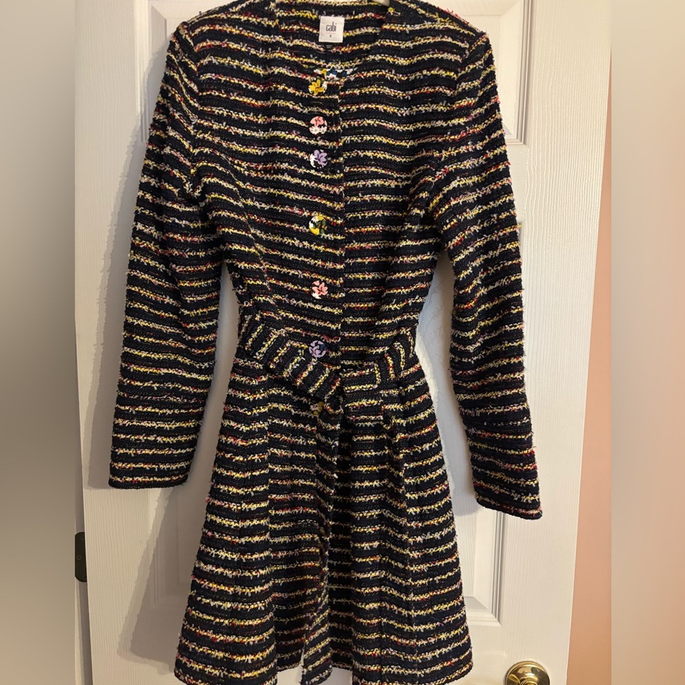 CAbi Navy Textured Dress with Yellow, Red & Pink Accents